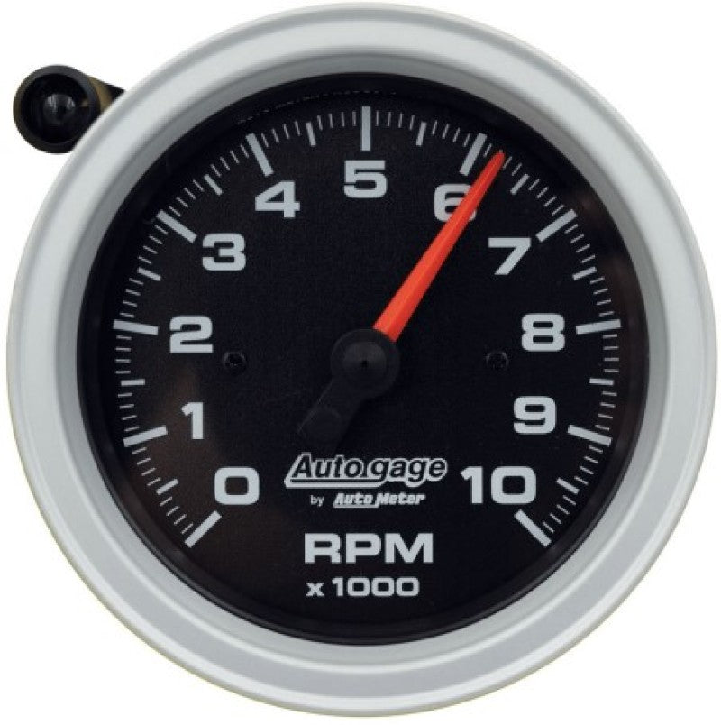 AutoMeter Tachometer Gauge 10K RPM 3 3/4in Pedestal w/Ext. Shift-Light - Black Dial/Black Case - AutoMeter 233908
