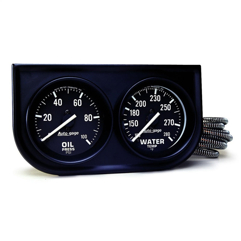 Autometer AutoGage Two-Gauge Console 52.4mm Mech 0-100 PSI Oil Press / 130-280 Deg Water Temp- Black - AutoMeter 2392