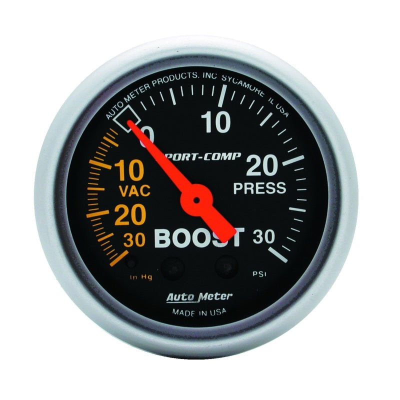 Autometer Sport-Comp 52mm 30 PSI Mechanical Boost Gauge - AutoMeter 3303