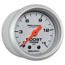 Load image into Gallery viewer, Autometer Ultra-Lite 52mm 0-15 PSI Mechanical Boost Gauge - AutoMeter 4302