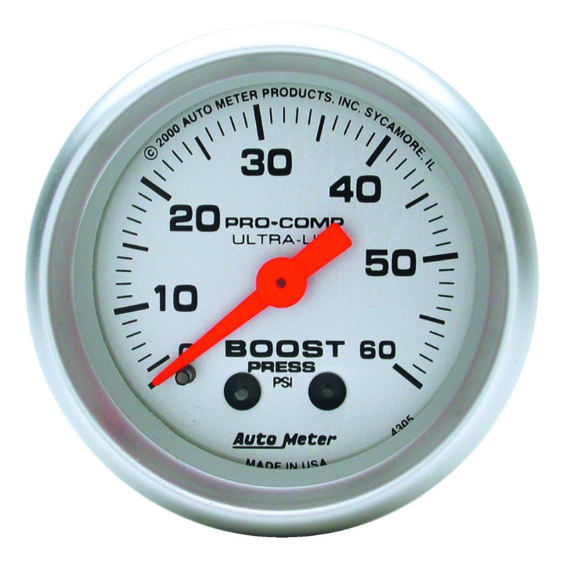 Autometer Ultra-Lite 52mm 60 PSI Mechanical  Boost Gauge - AutoMeter 4305