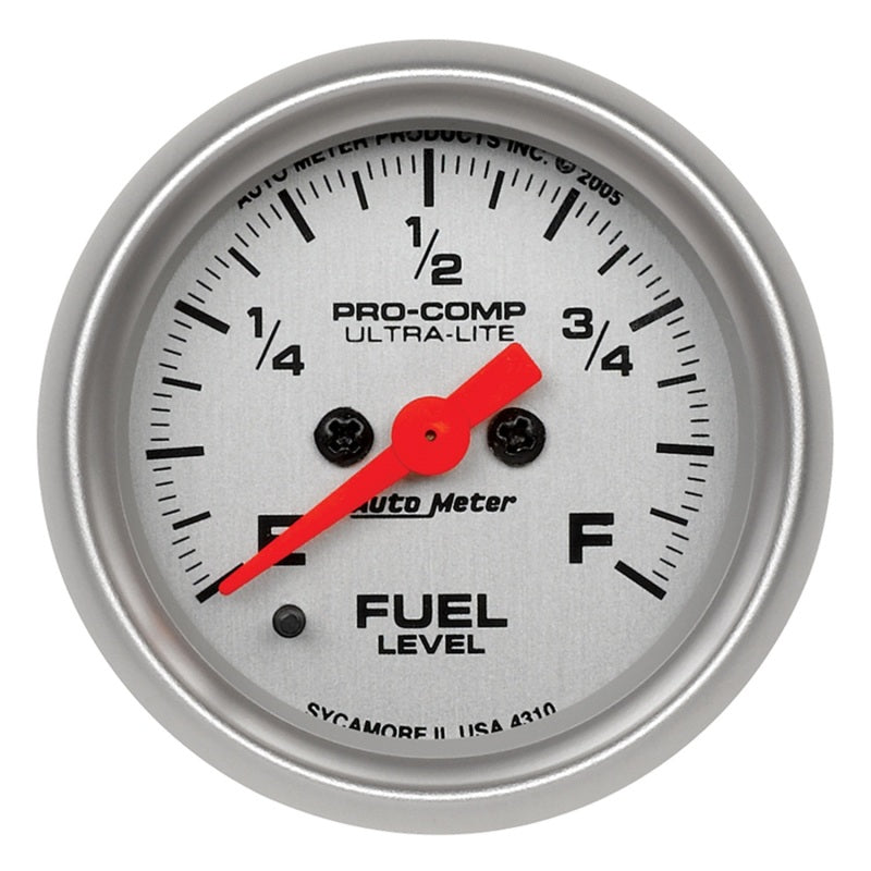 Autometer Ultra-Lite 52mm 0-280 ohm Adj Full Sweep Electronic Fuel Level Programmable Empty-Full  Ga - AutoMeter 4310