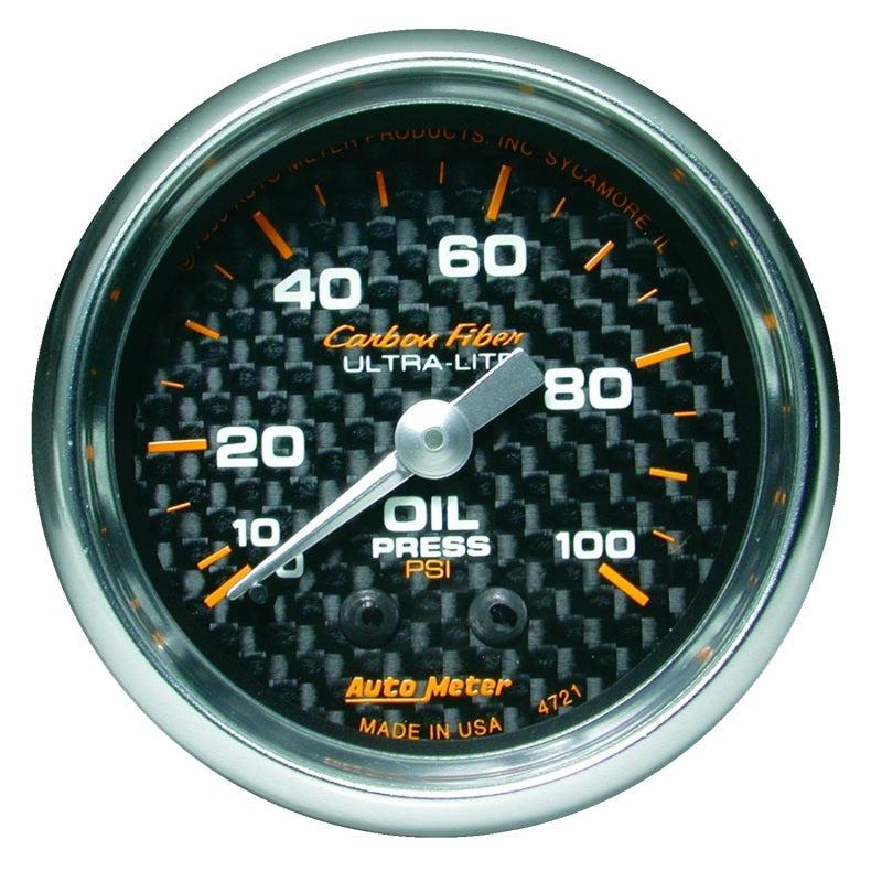 Autometer Carbon Fiber 52mm 100 PSI Mechanical Oil Pressure Gauge - AutoMeter 4721