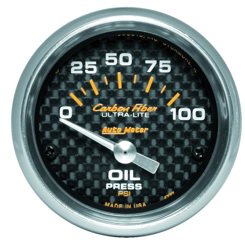 Autometer Carbon Fiber 52mm 100 PSI Electronic Oil Pressure Gauge - AutoMeter 4727
