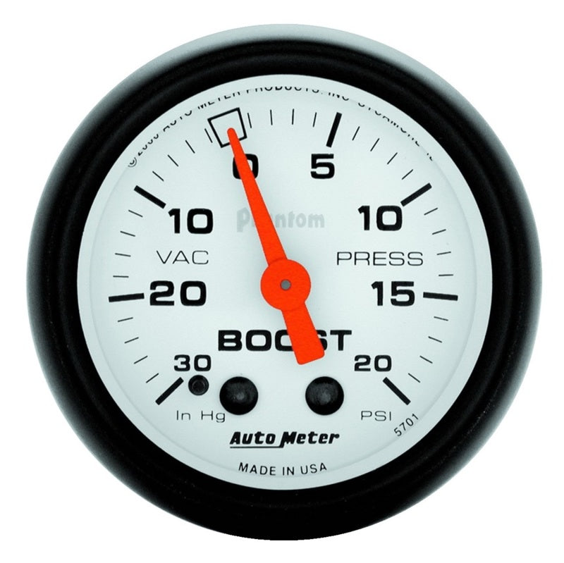 Autometer Phantom 52mm 30in HG.-Vac/20PSI Mechanical Vacuum/Boost Gauge - AutoMeter 5701