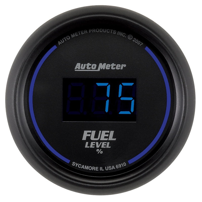 Autometer Cobalt Digital 52.4mm Black Programmable Empty-Full Range Fuel Level Gauge - AutoMeter 6910