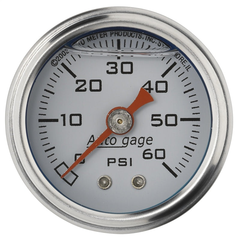 Autometer AutoGage 1.5in Liquid Filled Mechanical 0-60 PSI Fuel Pressure Gauge - White AutoMeter ATM2176