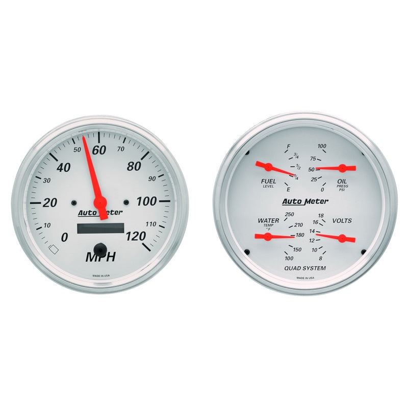 AutoMeter Gauge Kit 2 Pc. Quad & Speedometer 5in. Arctic White AutoMeter ATM1303