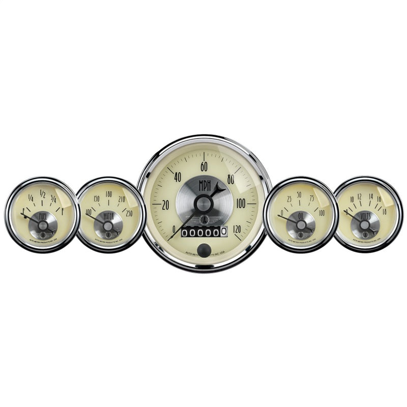 AutoMeter Gauge Kit 5 Pc 3-3/8in. & 2-1/16in. Elec Speedo W/Wheel Odo Prestige Antq. Ivory AutoMeter ATM2002