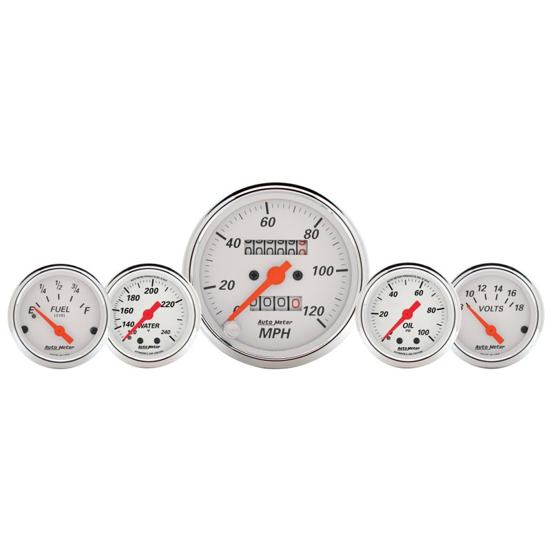 AutoMeter Gauge Kit 5 Pc. 3-1/8in. & 2-1/16in. Mech. Speedo. Wtmp & Oilp Arctic Wht AutoMeter ATM1311