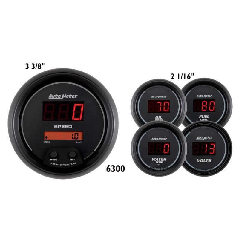 AutoMeter Gauge Kit 5 Pc. 3-3/8in. & 2-1/16in. Elec Speedo Digital Black Dial W/ Red Led AutoMeter ATM6300