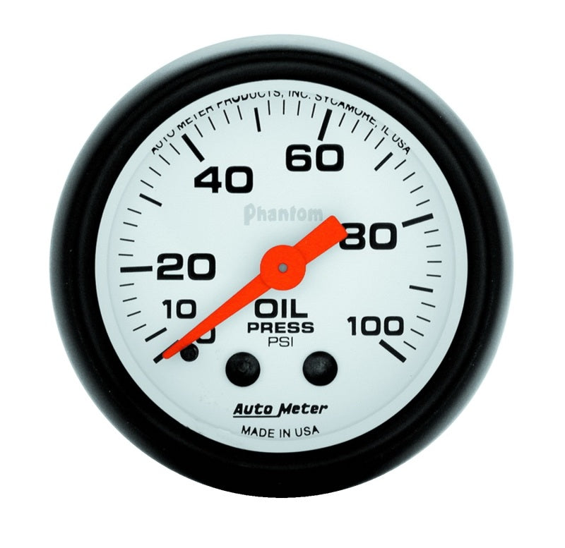 Autometer Phantom 52mm 0-100 PSI Mechanical Oil Pressure Gauge - Black Ops Auto Works
