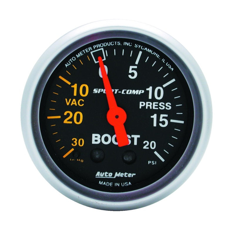 Autometer Sport-Comp 52mm 20 PSI Mechanical Boost Gauge - Black Ops Auto Works