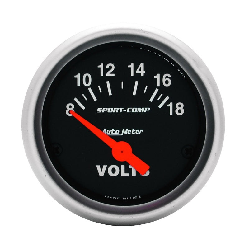 Autometer Sport-Comp 52mm 8-18 Volt Electronic Voltmeter Gauge - Black Ops Auto Works