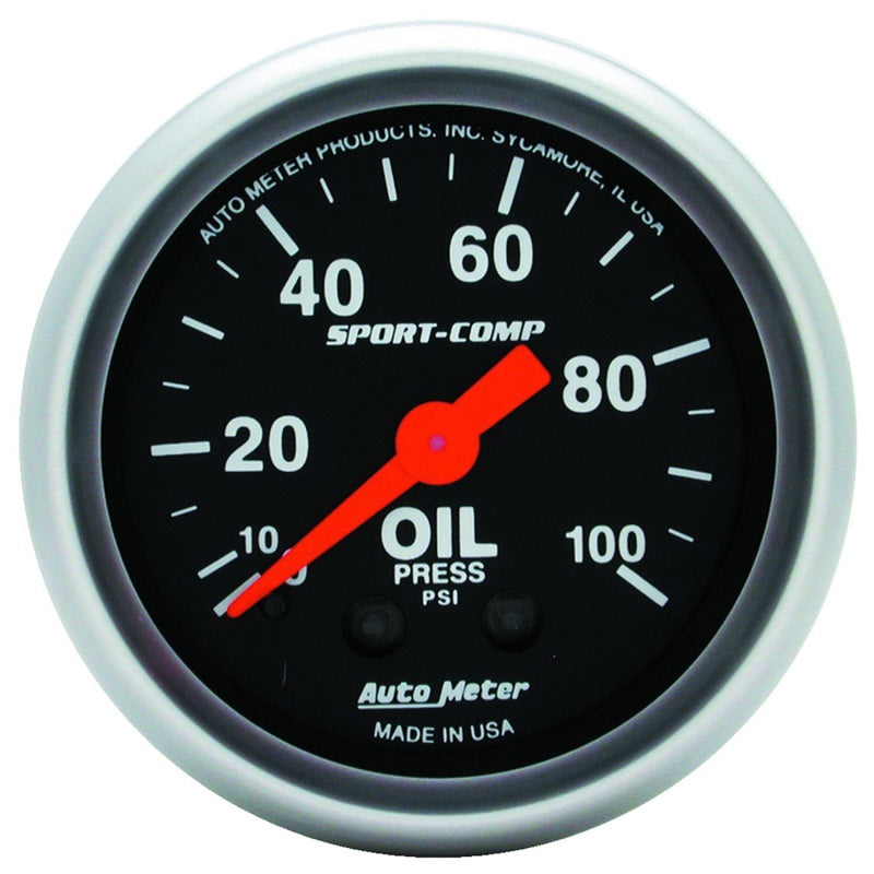Autometer Sport Comp 52mm Mechanical 0-100 PSI Oil Pressure Gauge - Black Ops Auto Works
