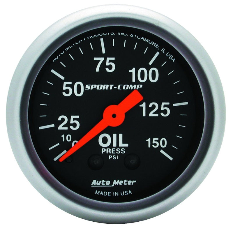 Autometer Sport Comp 52mm Mechanical 0-150 PSI Oil Pressure Gauge - Black Ops Auto Works