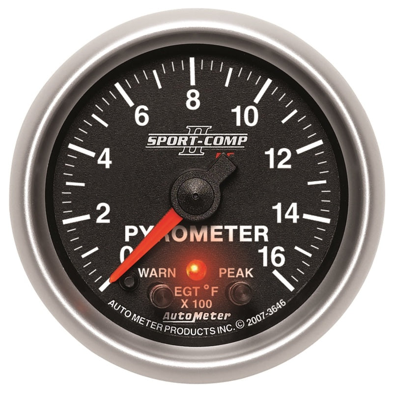 Autometer Sport-Comp II Full Sweep Electronic 0-1600 Deg F EGT/Pyrometer Peak & Warn w/ Elec Control-Gauges-AutoMeter-046074036460-