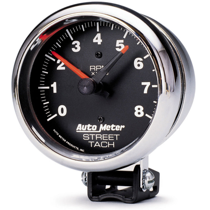 Autometer Traditional Chrome 3-3/4in 8k w/ Red Line Tachometer AutoMeter ATM2895