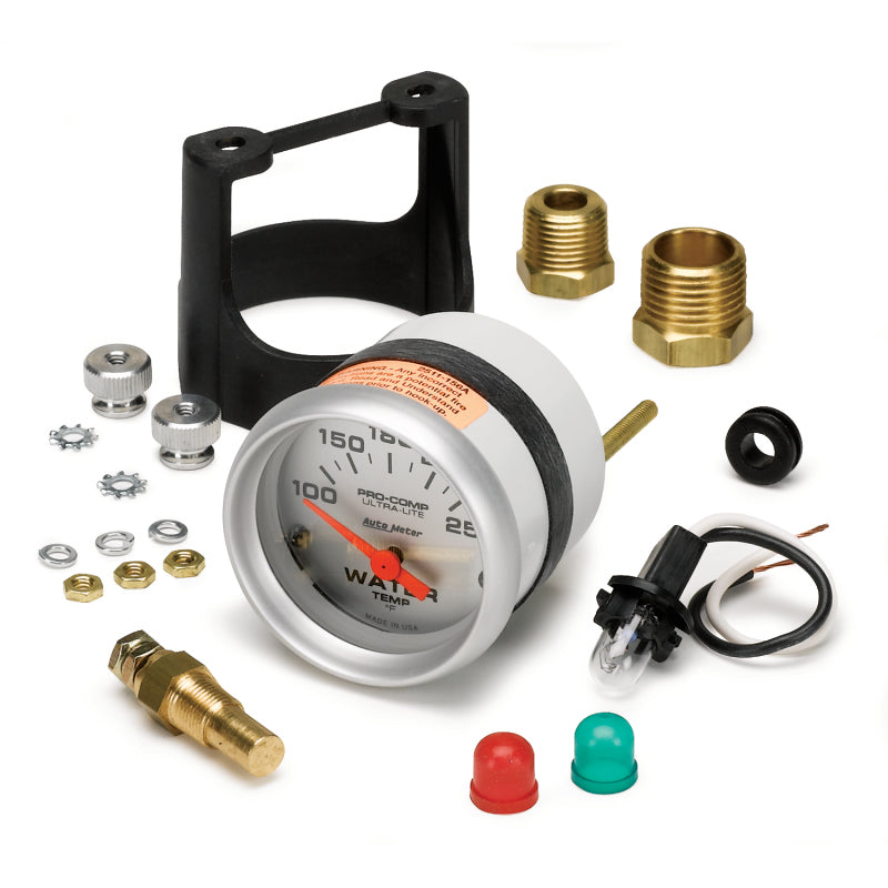 Autometer Ultra-Lite 52mm 100-250 Deg F Short Sweep ElectricWater Temp Gauge - Black Ops Auto Works