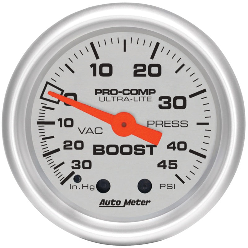 Autometer Ultra-Lite 52mm 30 IN HG/45 PSI Mechanical Boost/Vacuum Gauge - Black Ops Auto Works
