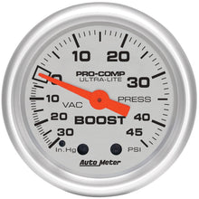 Load image into Gallery viewer, Autometer Ultra-Lite 52mm 30 IN HG/45 PSI Mechanical Boost/Vacuum Gauge - Black Ops Auto Works