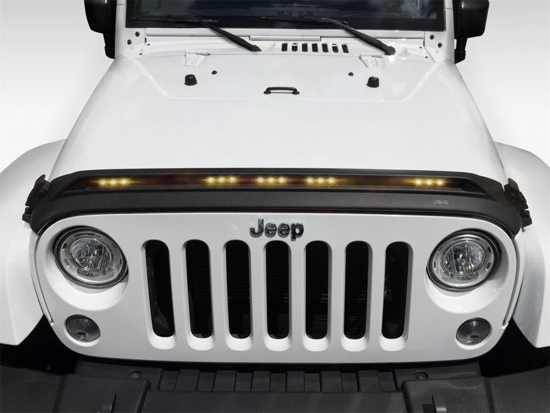 AVS 2007-2018 Jeep Wrangler JK Aeroskin Low Profile Hood Shield w/ Lights - Black-AVS-AVS753060