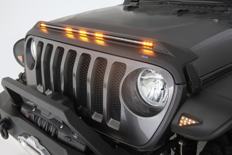 AVS 2018-2019 Jeep Wrangler (JL) Aeroskin Low Profile Hood Shield w/ Lights - Black - Black Ops Auto Works