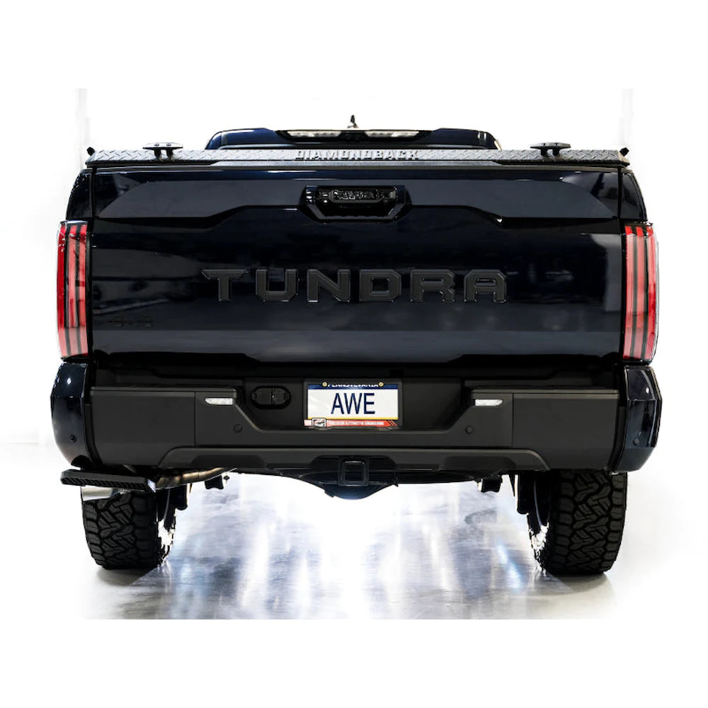 AWE 0FG Exhaust for 3rd Gen Toyota Tundra - Dual Chrome Silver Tips - product view 4 - AWE part 3015-32063
