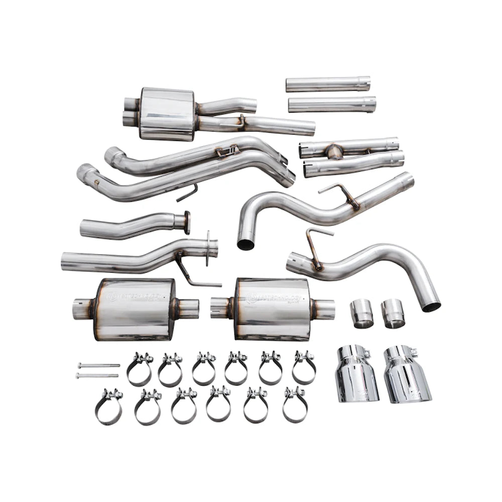 AWE 16-22 Toyota Tacoma 0FG Catback Exhaust w/ BashGuard - Dual Chrome Silver Tips - product view 3 - AWE part 3015-32826