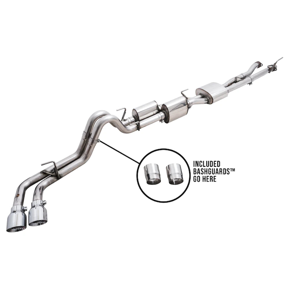 AWE 16-22 Toyota Tacoma 0FG Catback Exhaust w/ BashGuard - Dual Chrome Silver Tips - product view 8 - AWE part 3015-32826
