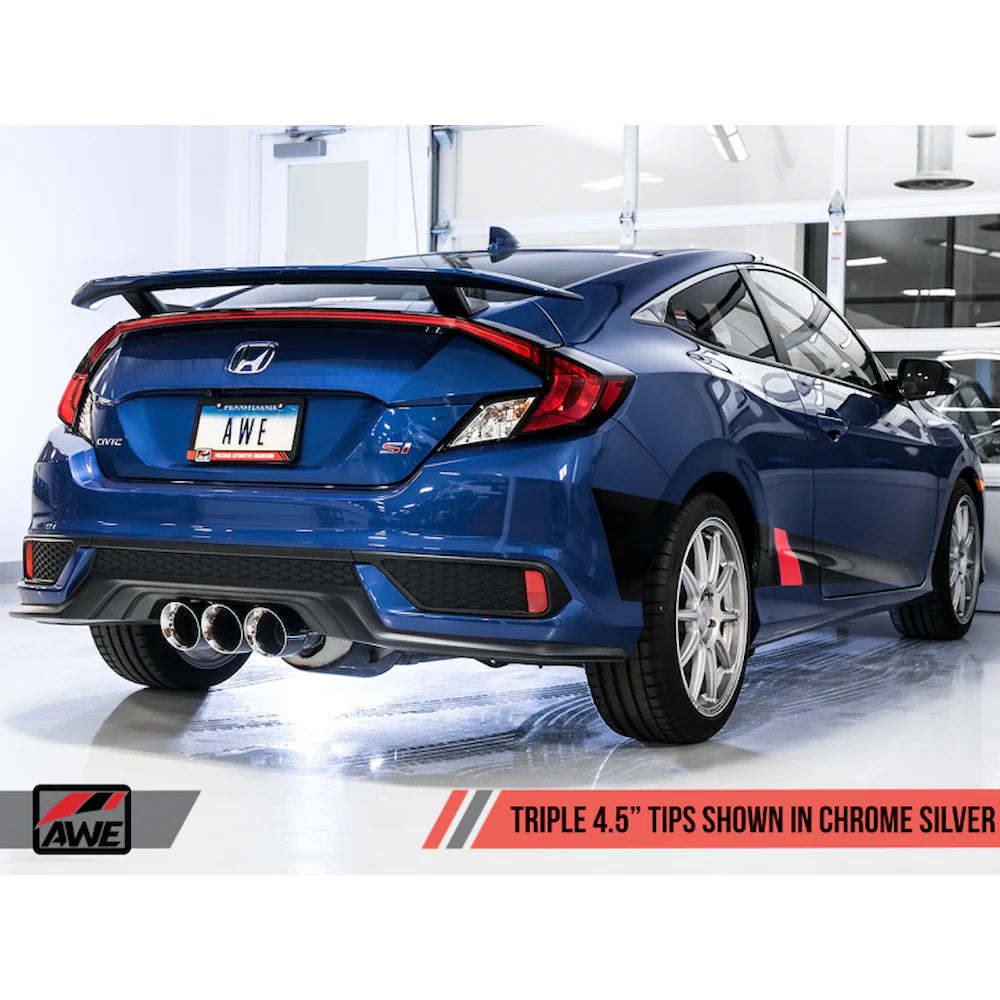 AWE Tuning 17-20 Honda Civic Si 1.5L Turbo Dual-to-Triple Tip Conversion Kit - Chrome - product view 2 - AWE part 3810-52018