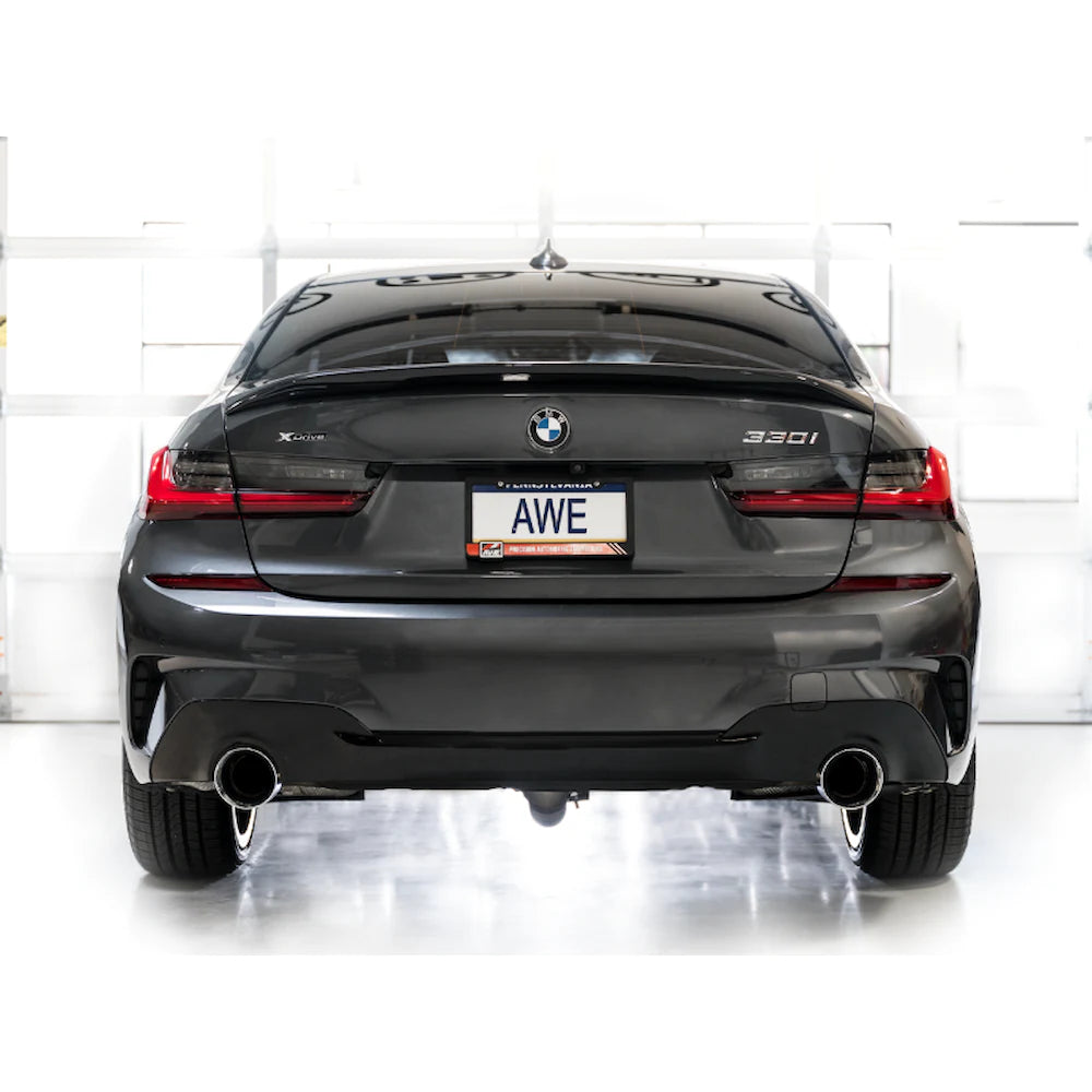 AWE 19-23 BMW 330i / 21-23 BMW 430i Base G2X Touring Axle Back Exhaust - Chrome Silver - product view 2 - AWE part 3015-32429