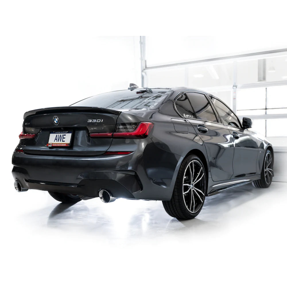 AWE 19-23 BMW 330i / 21-23 BMW 430i Base G2X Touring Axle Back Exhaust - Chrome Silver - product view 4 - AWE part 3015-32429