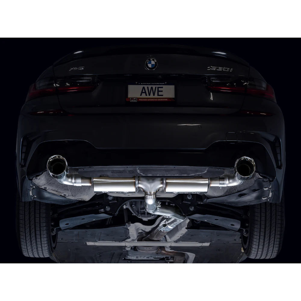 AWE 19-23 BMW 330i / 21-23 BMW 430i Base G2X Touring Axle Back Exhaust - Chrome Silver - product view 9 - AWE part 3015-32429