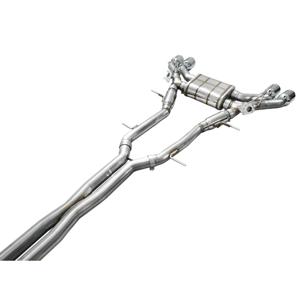 AWE Tuning 2021+ Cadillac CT4-V Blackwing SwitchPath Exhaust - Chrome Silver Tips - product view 3 - AWE part 3025-42436