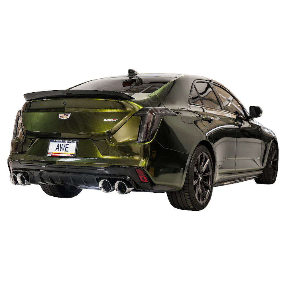 AWE Tuning 2021+ Cadillac CT4-V Blackwing SwitchPath Exhaust - Chrome Silver Tips - product view 4 - AWE part 3025-42436