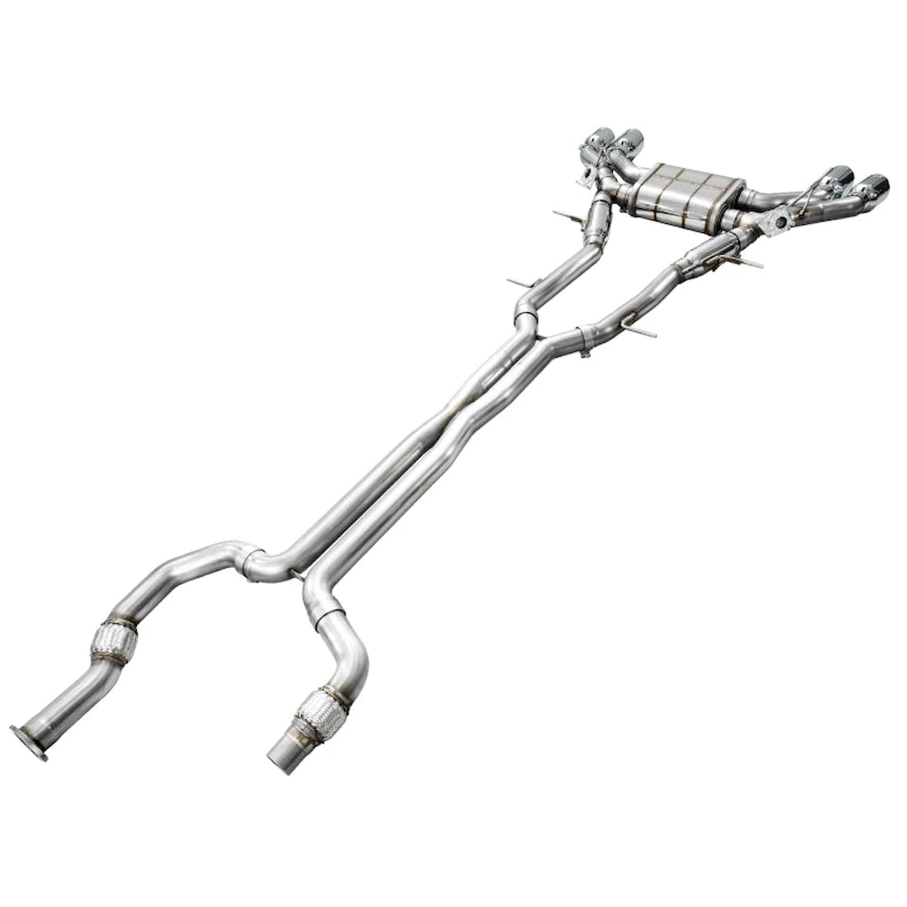 AWE Tuning 2021+ Cadillac CT4-V Blackwing SwitchPath Exhaust - Chrome Silver Tips - product view 5 - AWE part 3025-42436