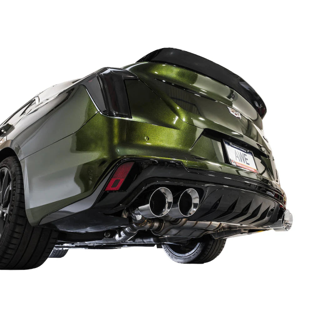 AWE Tuning 2021+ Cadillac CT4-V Blackwing SwitchPath Exhaust - Chrome Silver Tips - product view 8 - AWE part 3025-42436