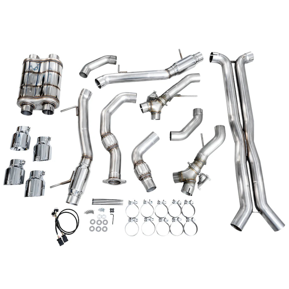 AWE Tuning 2021+ Cadillac CT4-V Blackwing SwitchPath Exhaust - Chrome Silver Tips - product view 9 - AWE part 3025-42436
