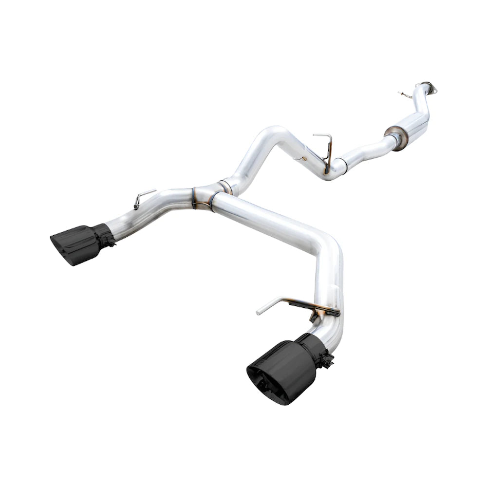 AWE Tuning 2021+ Ford Bronco 0FG Dual Rear Exit Exhaust w/Diamond Black Tips & Bash Guard - AWE part 3015-33456