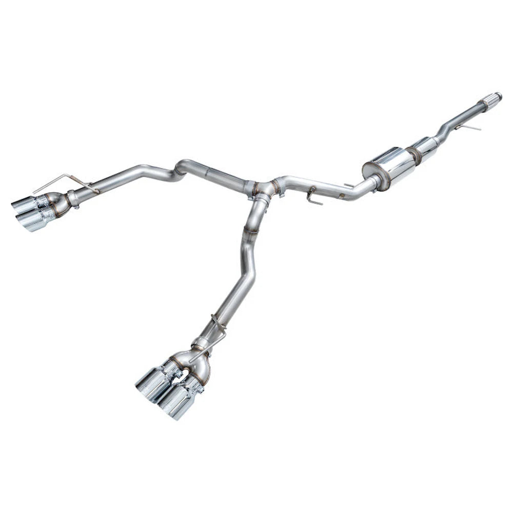 AWE Tuning 0FG Catback Split Rear Exit Exhaust for 2021+ Chevrolet Suburban / GMC Yukon XL 5.3L - 4.5" Quad Chrome Silver Tips - AWE part 3015-42007