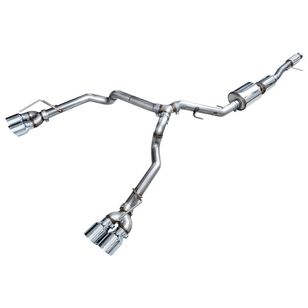 AWE Tuning 0FG Catback Split Rear Exit Exhaust for 2021+ Chevrolet Tahoe / GMC Yukon 5.3L - 4.5" Quad Chrome Silver Tips - AWE part 3015-42006