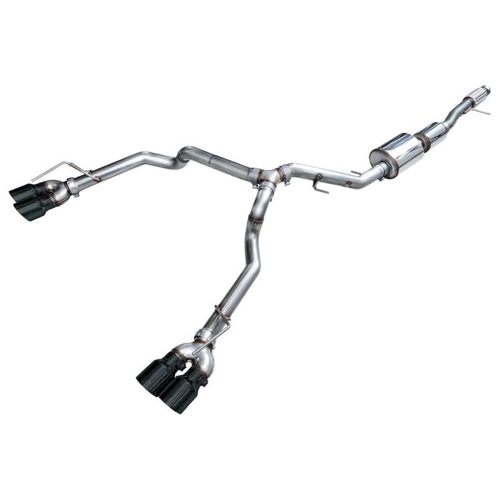 AWE Tuning 0FG Catback Split Rear Exit Exhaust for 2021+ Chevrolet Tahoe / GMC Yukon 5.3L - 4.5" Quad Diamond Black Tips - AWE part 3015-43006