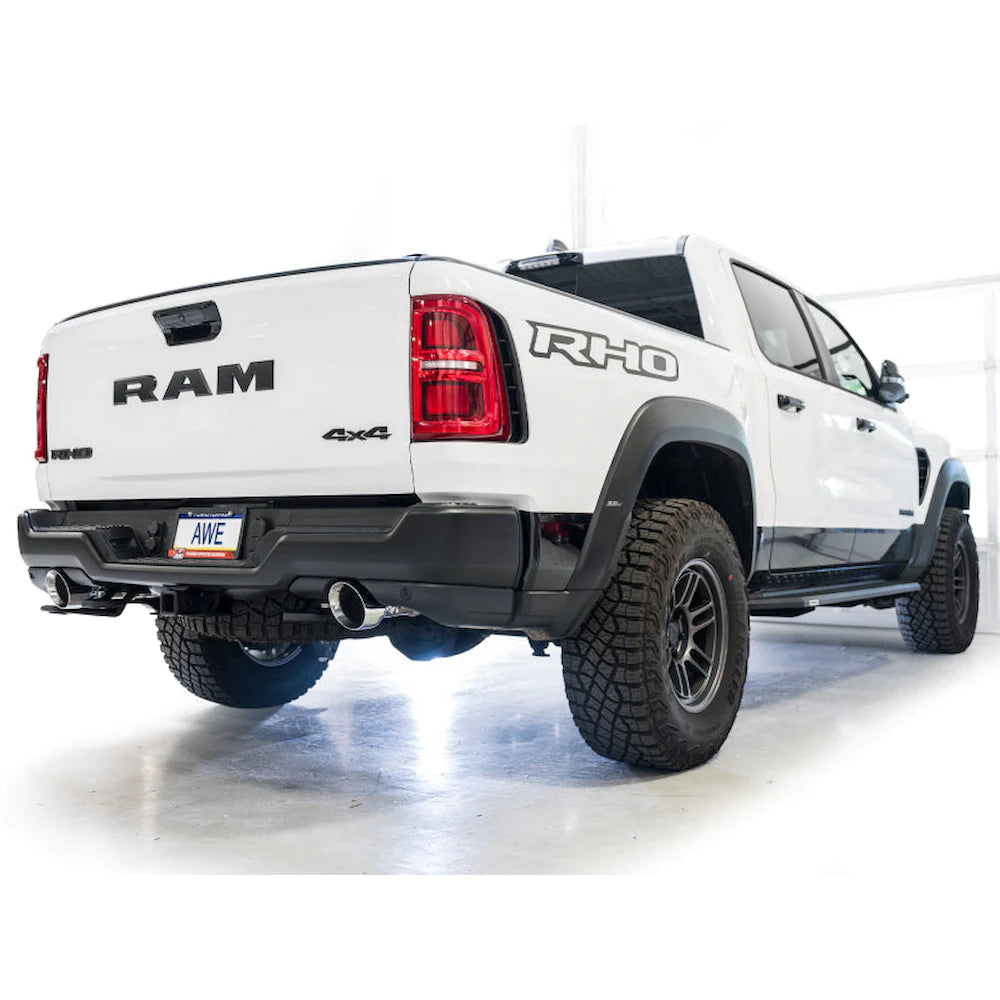AWE Tuning 2025+ RAM 1500 RHO 3.0 I6 TT 0FG Dual Rear Exit Cat-Back Exhaust - Chrome - product view 2 - AWE part 3015-32630