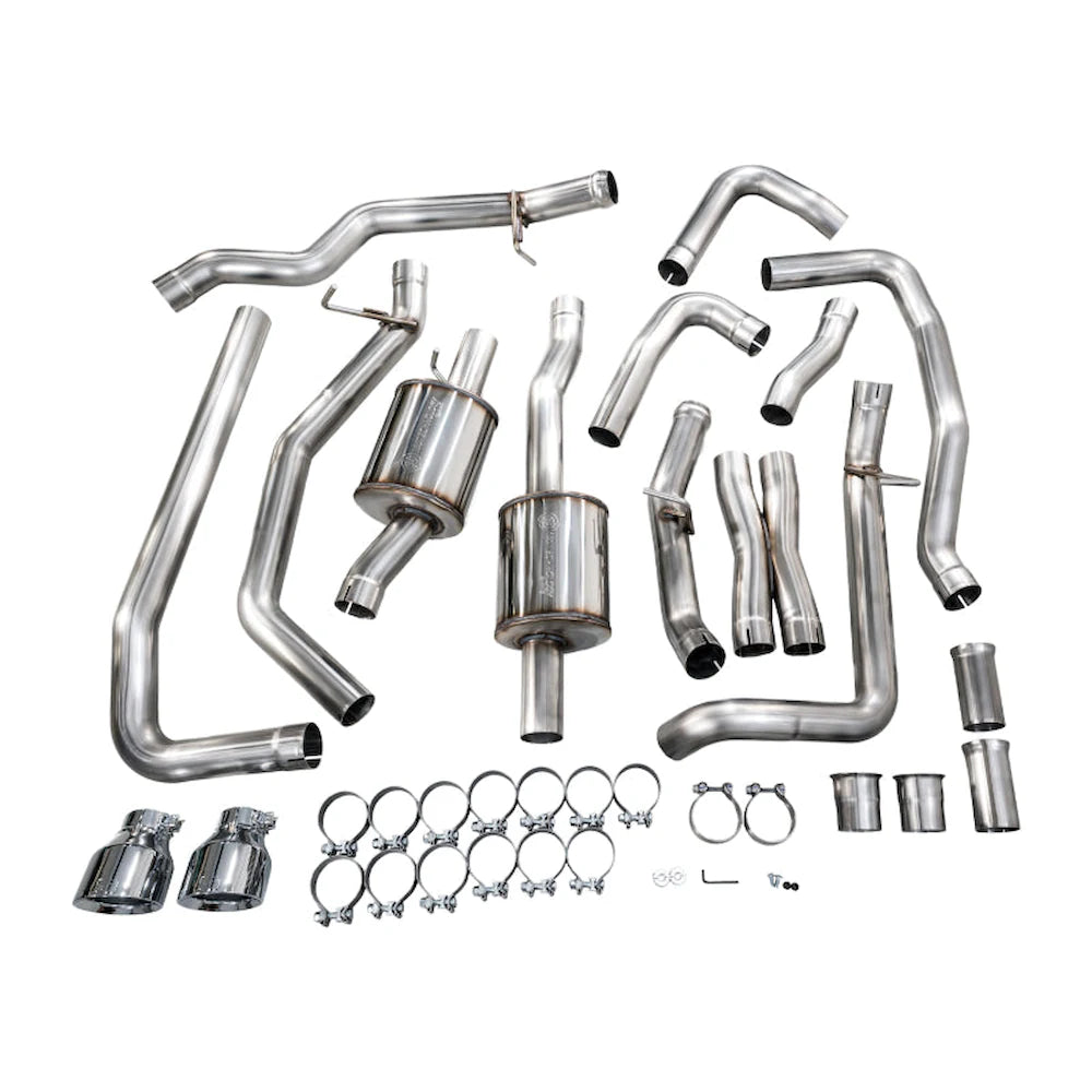 AWE Tuning 2025+ RAM 1500 RHO 3.0 I6 TT 0FG Dual Rear Exit Cat-Back Exhaust - Chrome - product view 3 - AWE part 3015-32630