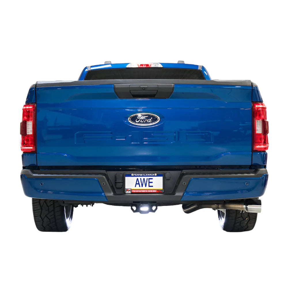 AWE 21-25 Ford F150 (14th Gen Reg Cab) Cat-Back Exhaust - 4.5in Dual Side Exit Chrome - product view 6 - AWE part 3015-32145