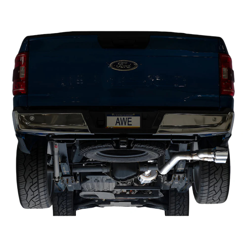 AWE 21-25 Ford F150 (14th Gen Reg Cab) Cat-Back Exhaust - 4.5in Dual Side Exit Chrome - product view 10 - AWE part 3015-32145