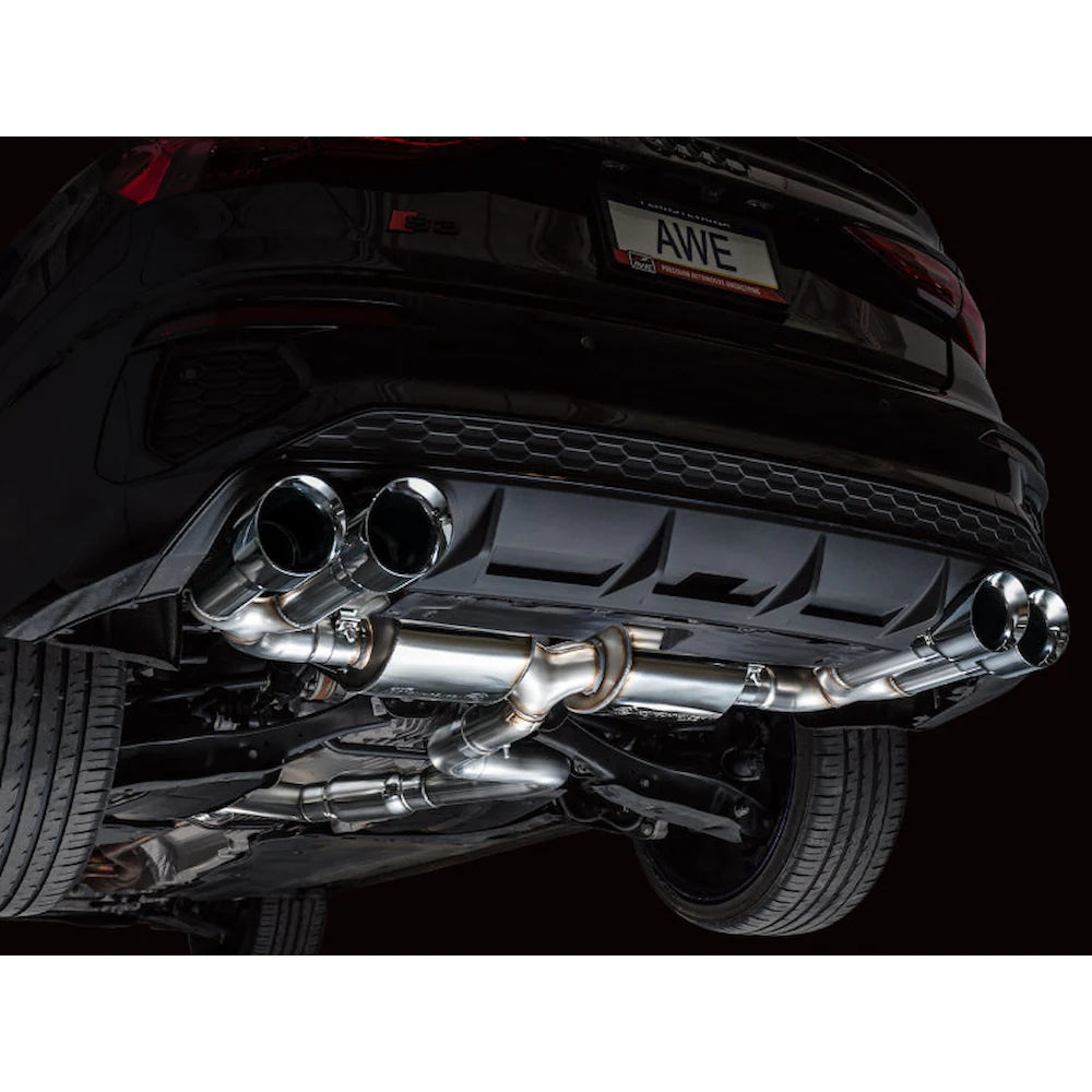 AWE 22-24 Audi 8Y S3 Touring Edition Exhaust - Chrome Silver Tips - product view 4 - AWE part 3015-42897