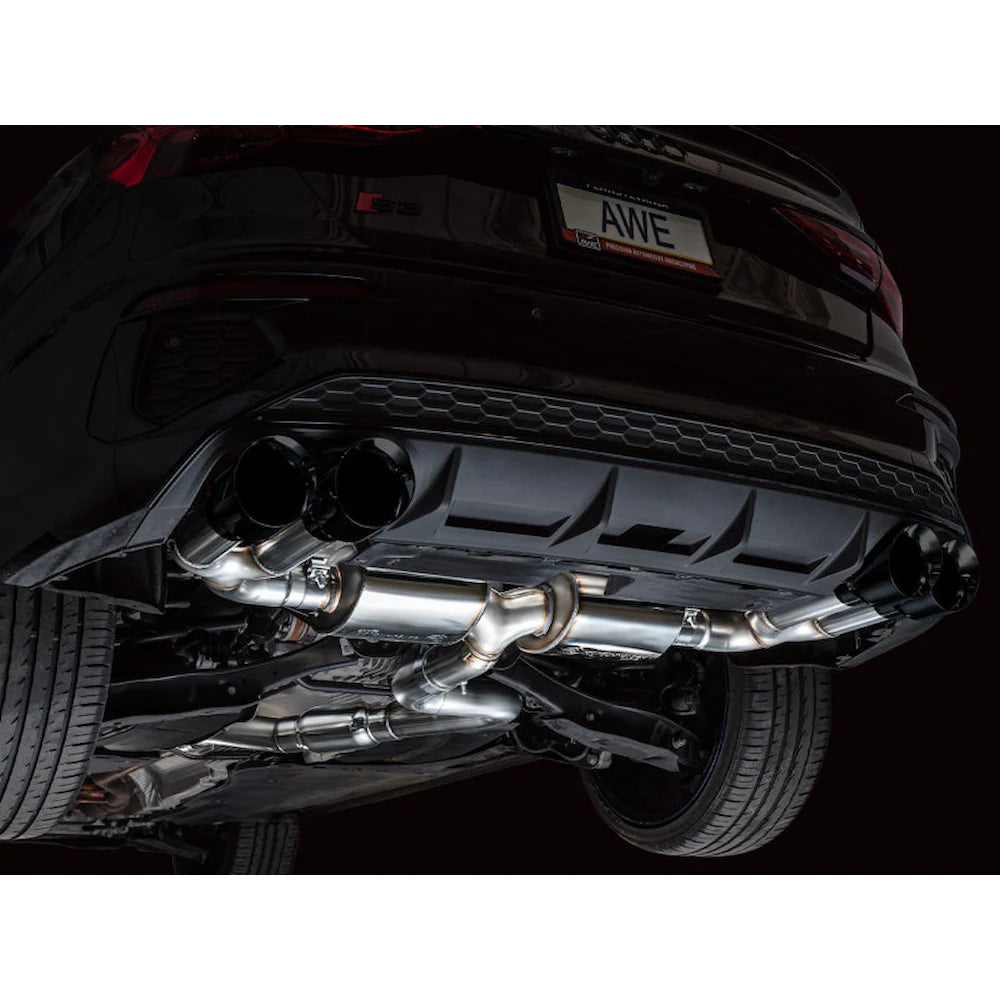 AWE 22-24 Audi 8Y S3 Touring Edition Exhaust - Diamond Black Tips - product view 2 - AWE part 3015-43897