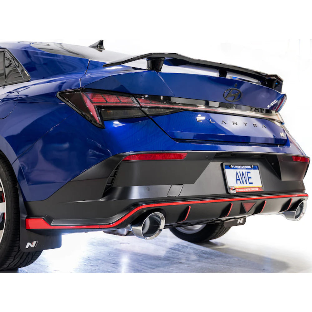 AWE Tuning 22-26 Hyundai Elantra N Track Edition Cat-Back Exhaust - Chrome Silver Tips - product view 4 - AWE part 3020-32237